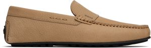 BOSS Beige Logo Embossed Faux-Suede Loafers
