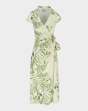 Olive Tree Print Wrap Dress