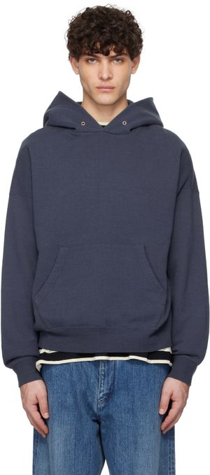 visvim Pull à capuche surdimensionné écourté bleu marine