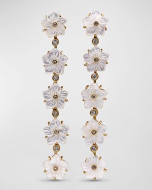 White Mother of Pearl and White Diamond Dangle Earrings in 18K Gold
