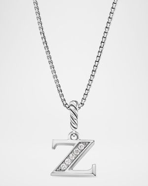 Pave Initial Pendant Necklace with Diamonds in Silver, 17mm