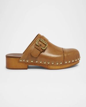 Jeannette Calf Leather Buckle Clogs