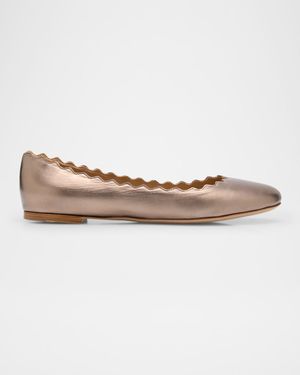 Lauren Scalloped Metallic Leather Ballerina Flats