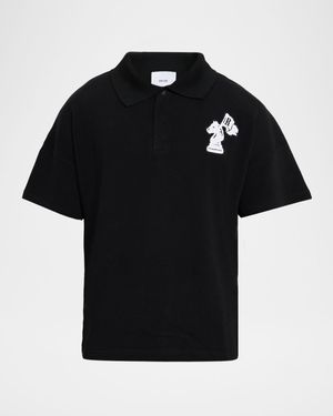 Men's Pique Logo Patch Boxy-Fit Polo Shirt