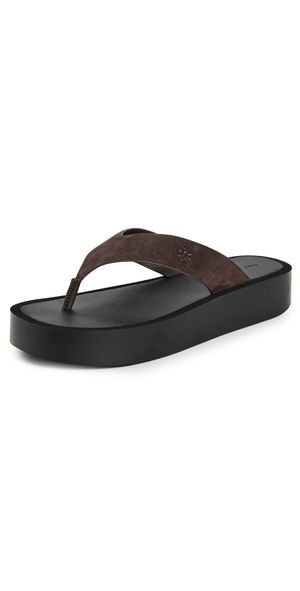 Tory Burch Leather Platform Flip Flops Dark Cocoa/Black 6