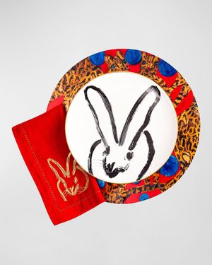 Painted Bunny Embroidered Dinner Napkin, Red/Gold