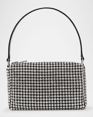 Rhinestone Chain-Mesh Medium Pouch Shoulder Bag