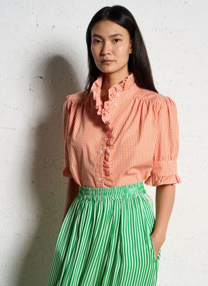 Suzie Winkle - Top droit à carreaux en popeline de coton - Taille 40 - Orange