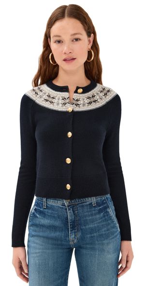 Nili Lotan Josefa Cashmere Cardigan Dark Navy Fair Isle XS