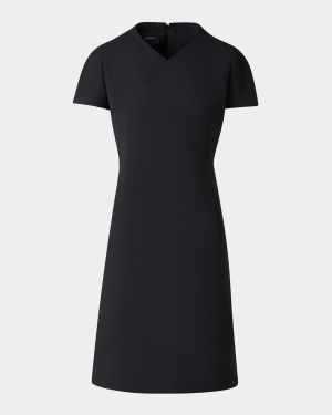 Asymmetric Seam Cap-Sleeve Cotton-Silk Dress