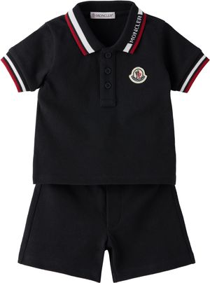 Moncler Enfant Baby Navy Logo Patch Polo & Shorts Set