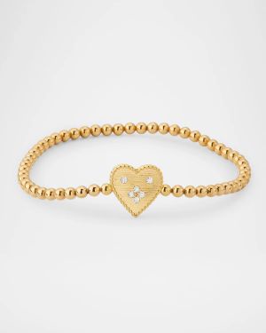 18K Yellow Gold Petit Venetian Princess Diamond Heart and Beaded Bracelet