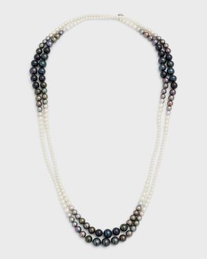 18K White Gold Necklace with Multihued Pearls, 3-9mm