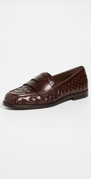 Loeffler Randall Rachel Woven Leather Loafers Espresso 9