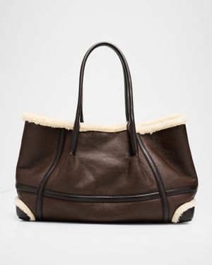 Shearling & Two-Tone Leather Shoulder Bag