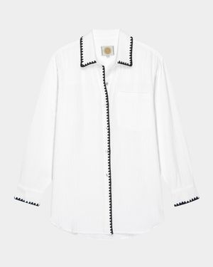 Idania Embroidered Gauze Button-Front Shirt