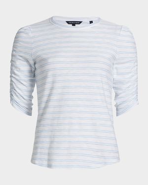 Waldorf Stripe Ruched-Sleeve Tee