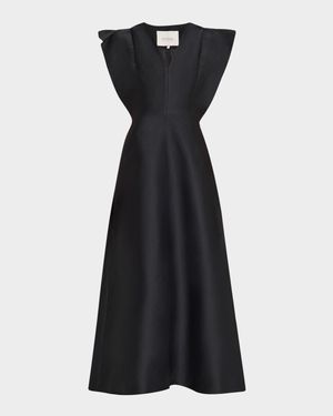 Electra Ruffle Cap-Sleeve Midi Dress