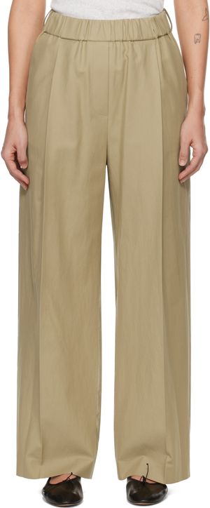 RECTO Beige Contrast Back Banding Wide Trousers