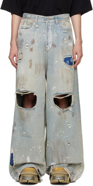 VETEMENTS Jean surdimensionné bleu à effet usé
