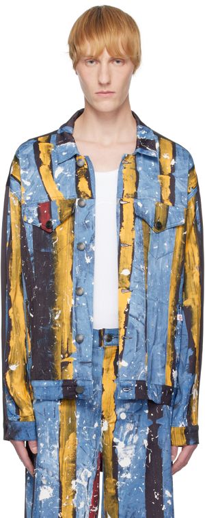 Charles Jeffrey LOVERBOY Navy & Blue Silky Oversized 'Denim' Jacket