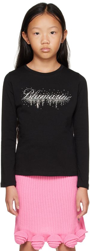 Miss Blumarine Kids Black Crystal Long Sleeve T-Shirt
