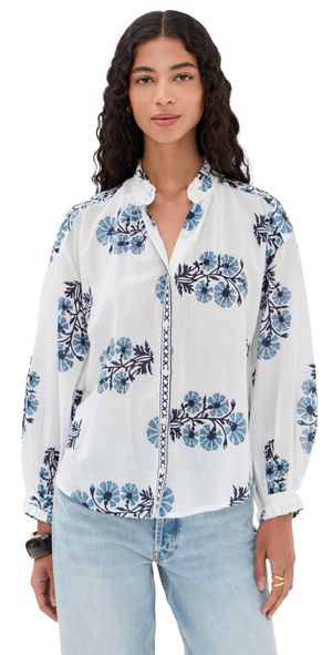 Alix of Bohemia Poet Aqua Bloom Shirt White XS