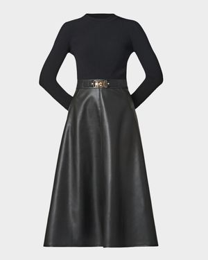 Paige Rib Knit & Faux Leather Midi Dress