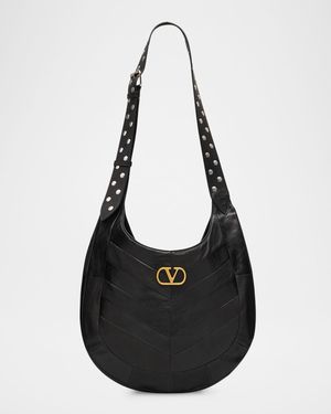 Men's Hoboho Studded Patchwork Leather Hobo Bag