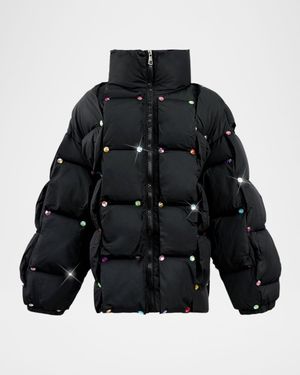 Girl's Rainbow Gems Quilted Puffer Jacket, Size 2-14