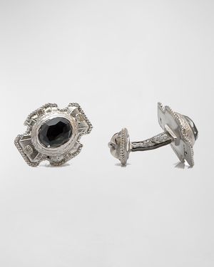 Men's Romero Oval Stone Cross Cufflinks w/ Diamonds