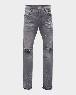 Men's Knee-Slit Jeans with Paint Splatter