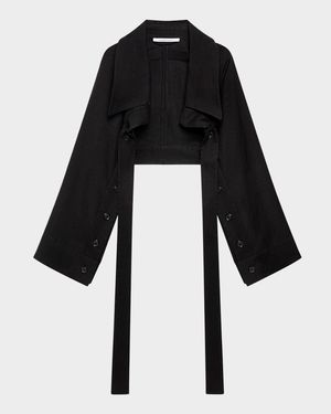 Button-Sleeve Tie Bolero Jacket