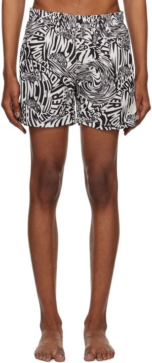 Moncler Black & White Printed Swim Shorts