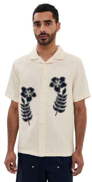 Far Afield Stachio Floral Flock Linen Shirt White L