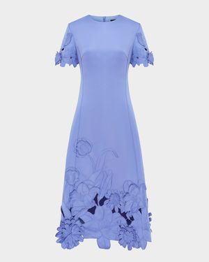 Caroline Floral-Embroidered Cutout Midi Dress