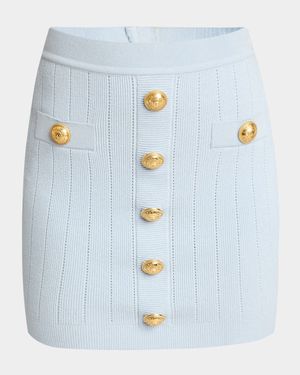 2-Pockets Button-Front Rib Mini Skirt