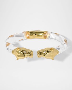 Panther Visage Lucite Hinge Cuff Bracelet, Clear