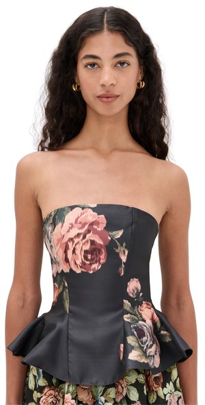 Marques'Almeida Flower Printed Strapless Waisted Top Black 10