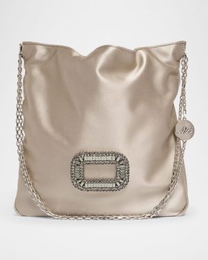 Mini Crystal Buckle Satin Pouch Bag