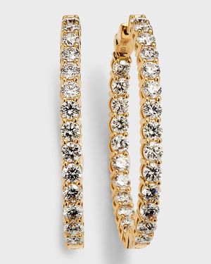 18K Yellow Gold Round Diamond GH/SI Medium Hoop Earrings, 5.25tcw, 1.25"