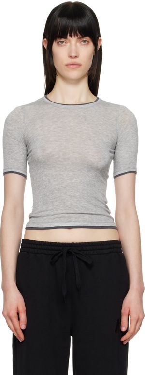 OPEN YY Gray Contrast Edge T-shirt