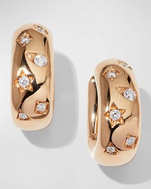 18K Rose Gold Iconica Huggie Earrings with Scattered Diamonds