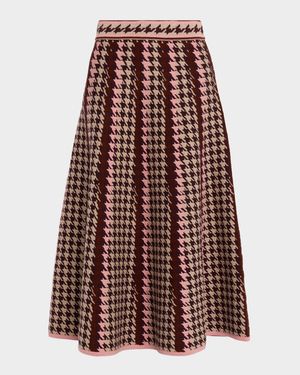 Lyssia Houndstooth Jacquard Midi Skirt
