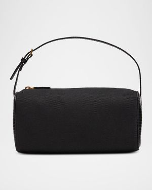Round 90's Lizard-Trim Twill Top-Handle Bag