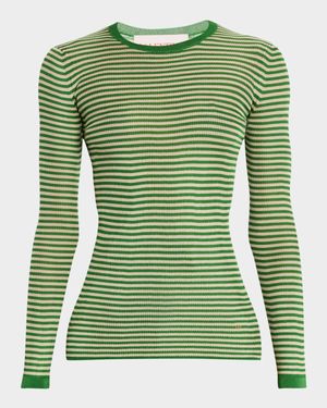 Striped Silk Knit Long-Sleeve Sweater