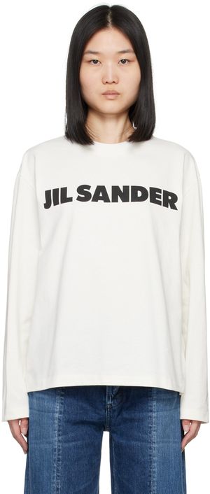 Jil Sander T-shirt à manches longues blanc cassé à logo imprimé