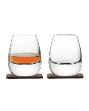 Whiskey Islay Tumblers with Walnut Coasters, Set of 2