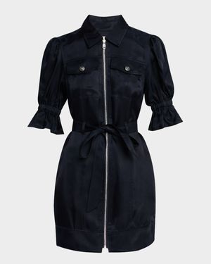 Holly Puff-Sleeve Zip-Front Mini Dress