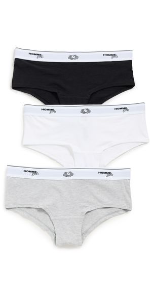 HOMMEGIRLS Homme Girls X Fruit of the Loom Boy Shorts 3-Pack Black/Heather Grey/White XS